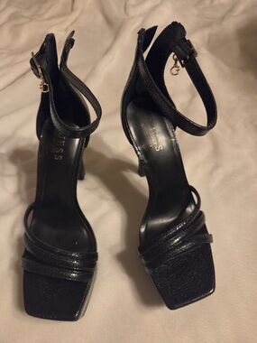 GUESS Black Strappy Ankle-Wrap Heels